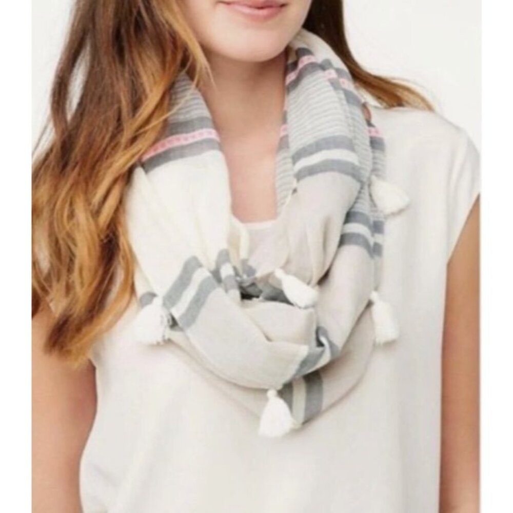 Stella & Dot Embarcadero Infinity Scarf Tassels Blue White Stripe Lightweight